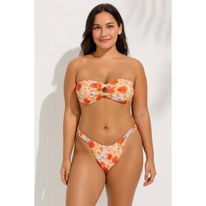 Womens Bikini Set Size L Orange Floral Bandeau High Leg Swim Hot‎ Girl Summer